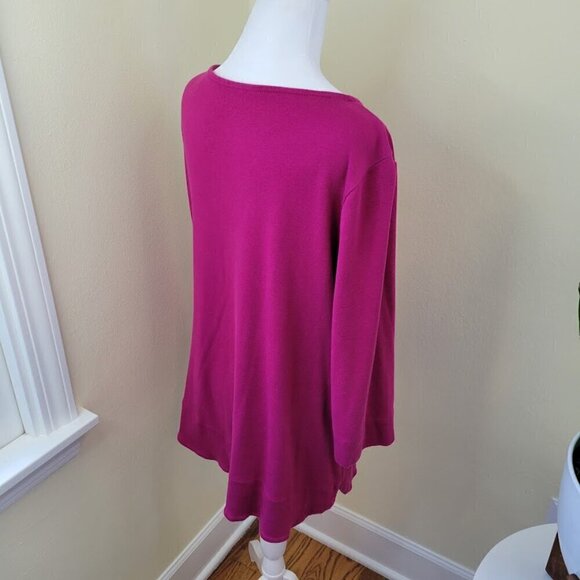Chico's The Ultimate Tee SZ L Tunic Supima Cotton Long Sleeve Pocket Top Pink - Picture 6 of 13